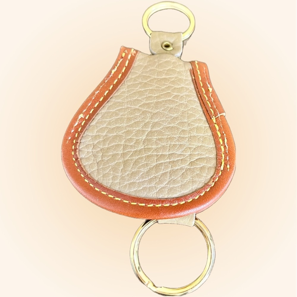 Dooney and Bourke Vintage Horseshoe Tan Leather Braided Double Key Fob - Picture 3 of 4